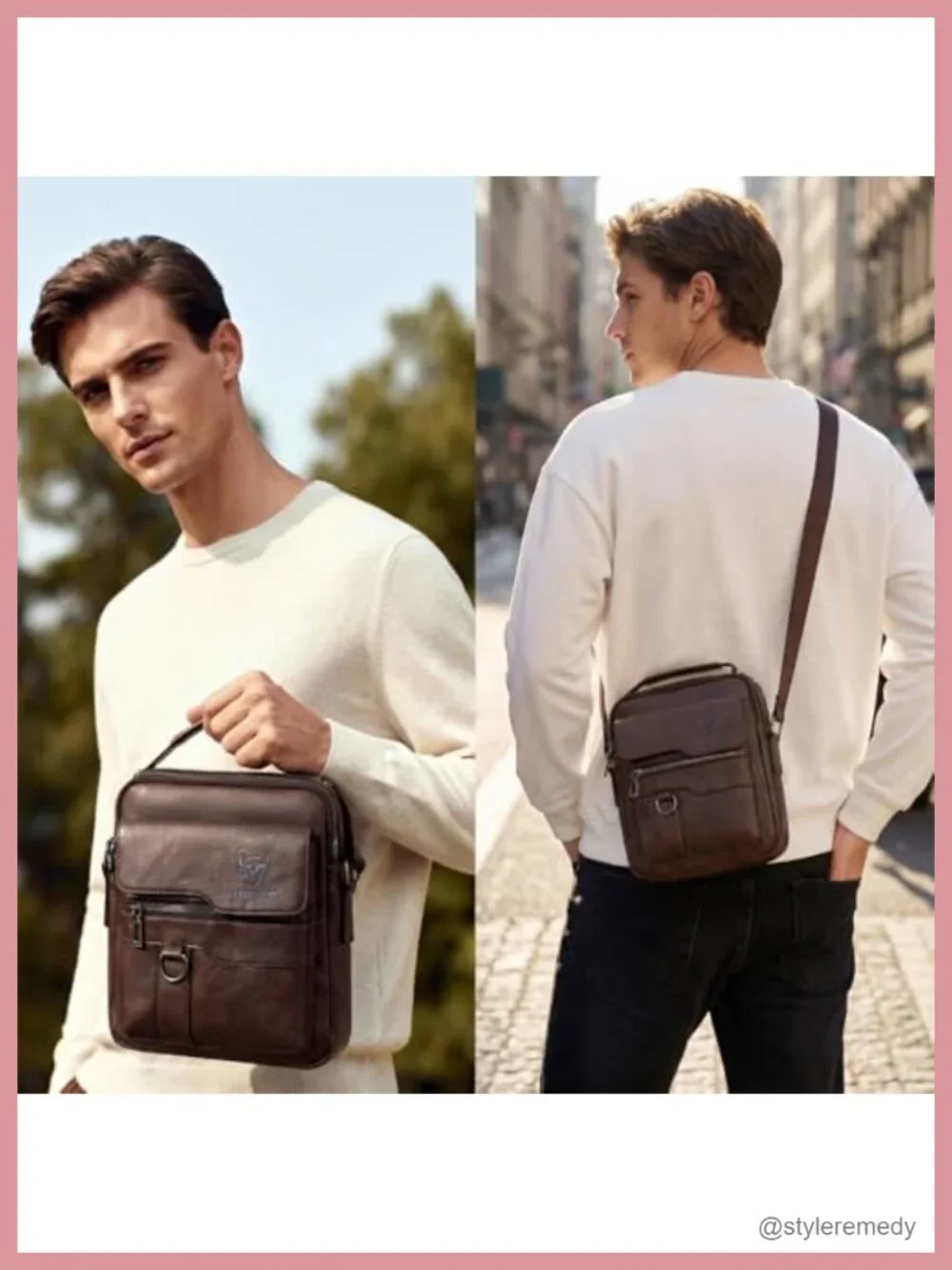 Leather Sling Bag Messenger Bag Crossbody Shoulder Bag with Multiple Pockets